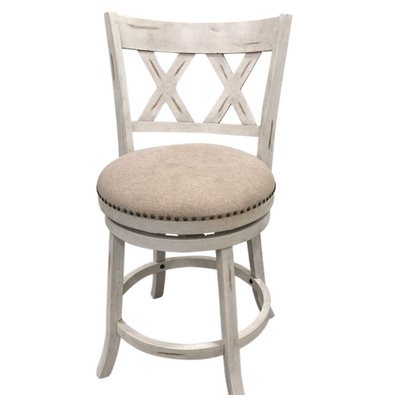 Contemporary Home Living X-Back Upholstered Swivel Seat Barstool - 40" - Set of 2 - Brown and Beige