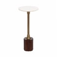 thumbnail image 4 of Kate and Laurel Nisha Traditional Marble Round Drink Table, 10 x 10 x 22, White Marble, Antique Brass, and Dark Brown, Vintage Mango Wood Circle Mini Table for Use as Plant Stand or Living Room Decor, 4 of 8