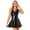 Black, variant on Women Umbrella Leather Dress, Glossy PVC Leather, Zipper Open Breast, Shiny Pleated Latex Skirt
