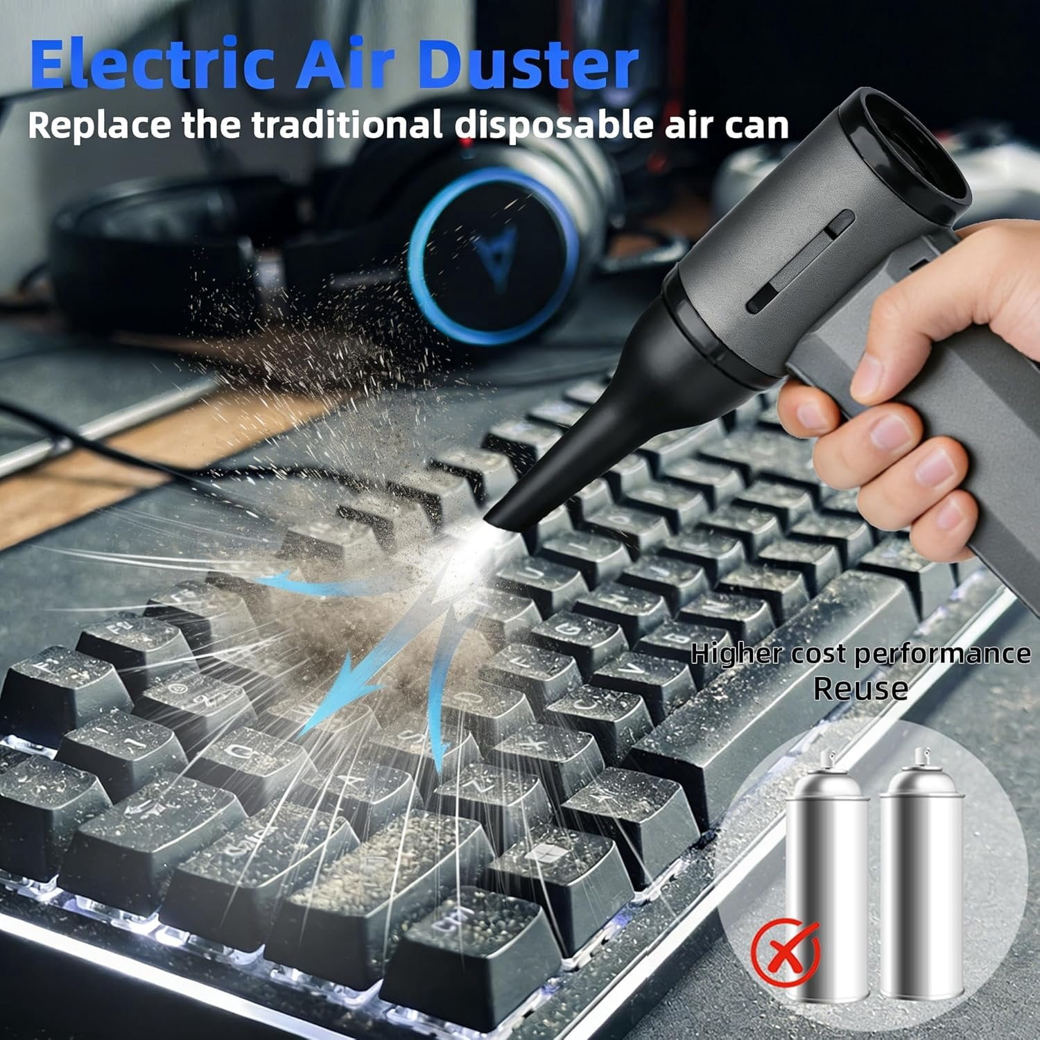 Duster - 130000 RPM Super Power Electric Air Duster, Rechargeable Cordless Air Blower with Stepless Speed Adjustable for , Keyboard, , , Office