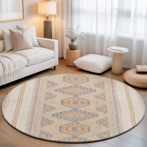 Round Area Rugs 3.3Ft, Orange Blue Non-Slip Washable Circle Rugs Carpet, Boho Ethnic Southwestern Geometric Indoor Outdoor Rug Floor Mats Throw Runner for Bedroom Living Room Bathroom