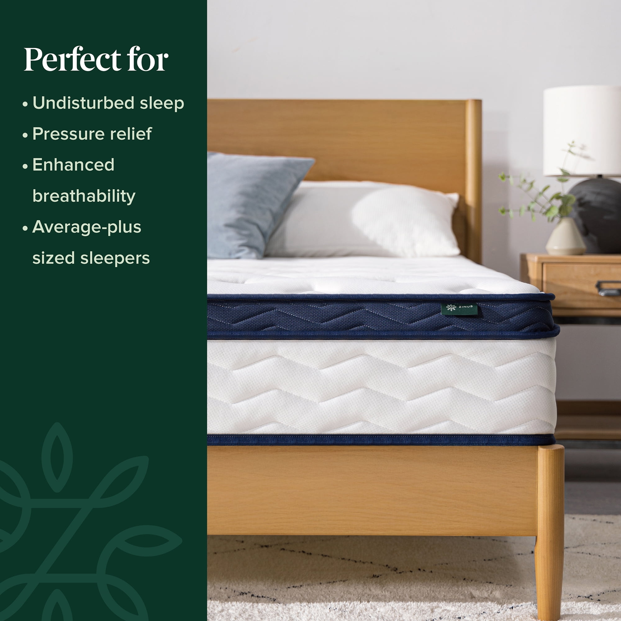 Zinus 10" Pocket Coil Euro Top Hybrid Mattress, Queen