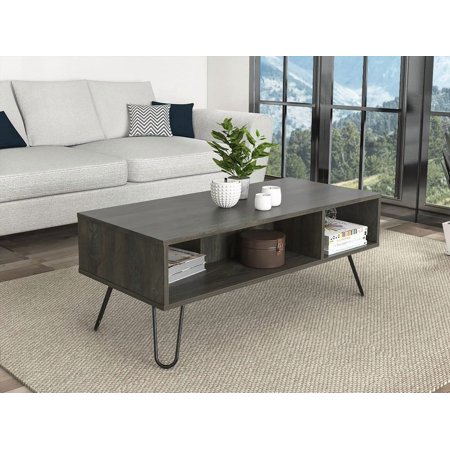 Modern Coffee Table Minnesota with Two Shelves and Carbon Espresso Finish (15.75H x 39.8L x 17.7W inches)
