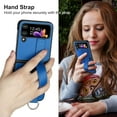 thumbnail image 3 of Case for Samsung Galaxy Z Flip 4 5G (2022) with Strap, PU Leather Back Cover + Hard PC Protective Shell Phone Case for Z Flip4 - Blue, 3 of 14
