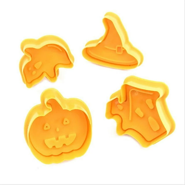 AKEGAMN Halloween 4 Piece Set Of 3D Cookie Including Pumpkin And Witch Designs Type Creative Cookie Easily Make Delicious Holiday Themed Cookies