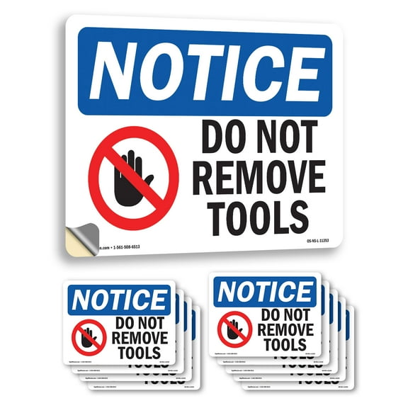 Do Not Remove Tools With Symbol OSHA Notice Vinyl Decal Label 5 Inch x 3.5 Inch - 10 Pack