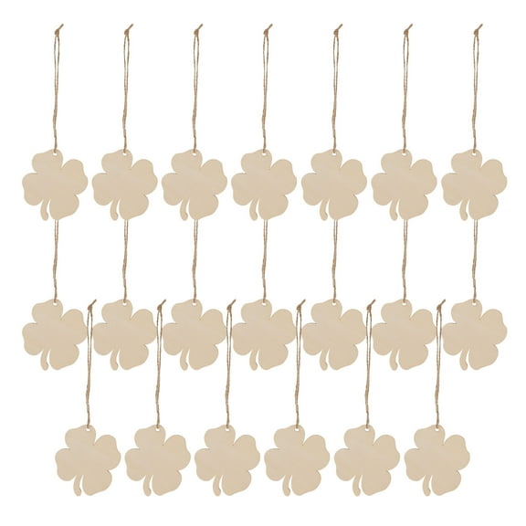 Ortofally 20pcs Four Leaf Ornaments Hanging Decor Unfinished Wooden Ornaments Wooden Shamrock Cutouts Wooden Slices Party Favors for DIY Crafts