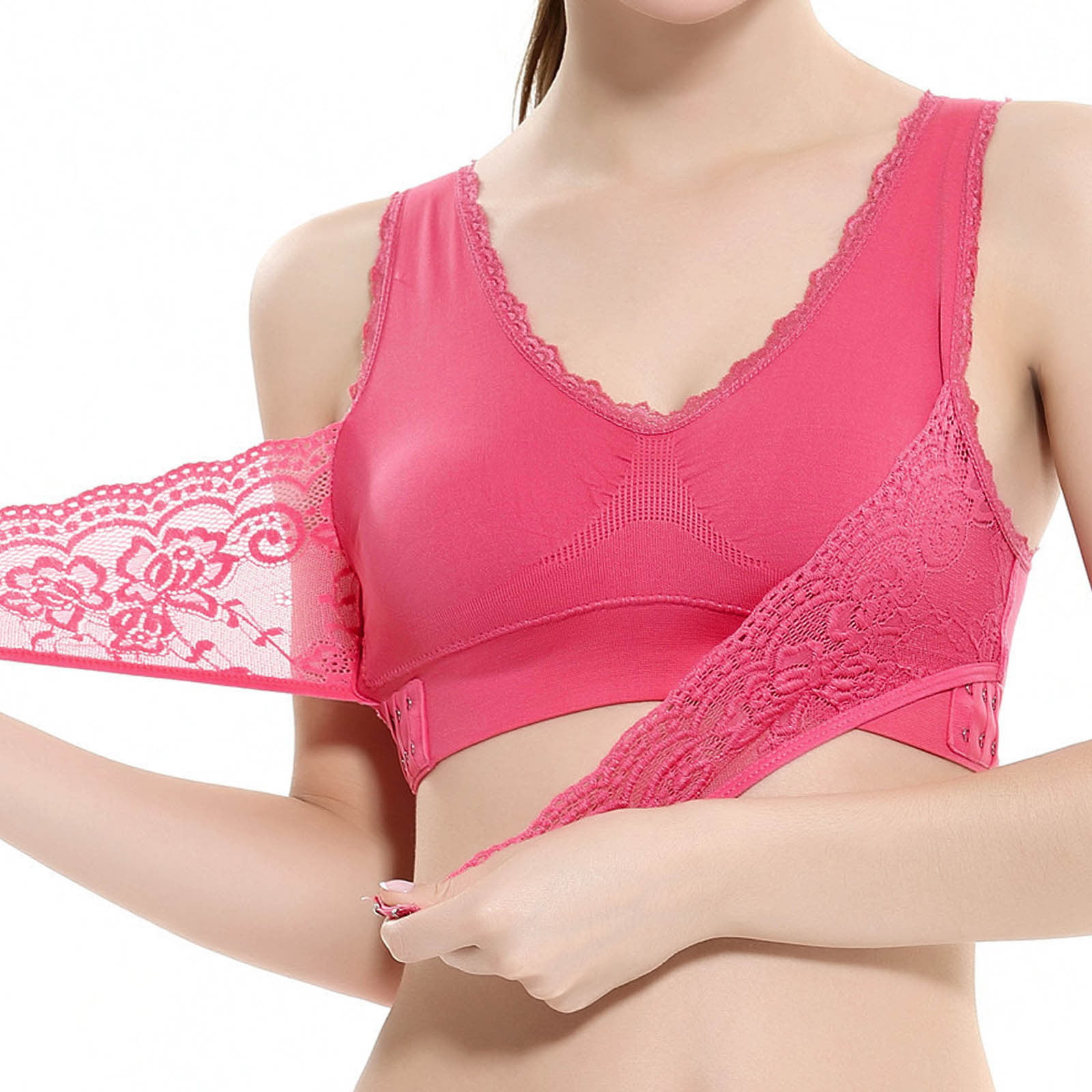 QLEICOM Everyday Bras for Women, Women's Comfort Lift Wirefree Bra  Traceless Comfortable No Steel Ring Vest Breathable Gathering Bra Underwear  Bras No Underwire Watermelon Red Cup 36/80BC 