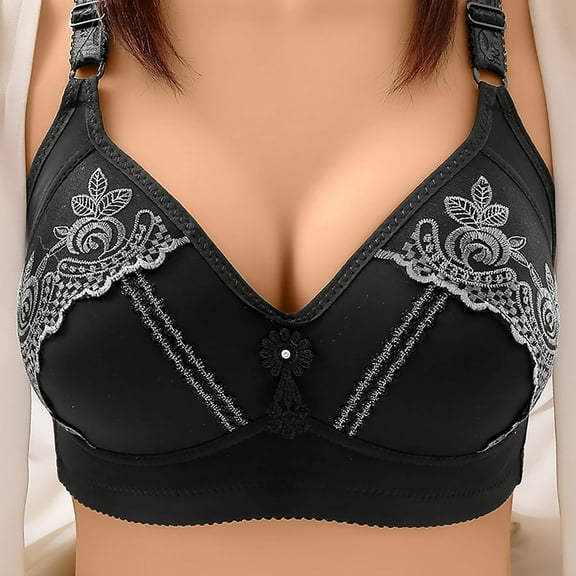 Tbopshirt Wireless Bras for Women Plus Size,Stretch Push-Up Womens Bras,Women's Oversized Bra,Thin Without Steel Ring,Breasted Lace,Traditional Embroidered Bra