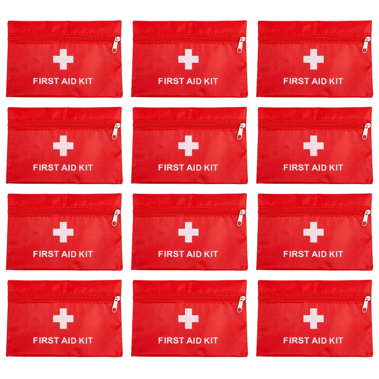 RUIFUU 12Pcs Empty Mini First Aid Bag Bulk Waterproof Zipper Pouch for Travel Emergency Hiking Camping Car Outdoor Survival Red 4.3x6.3"