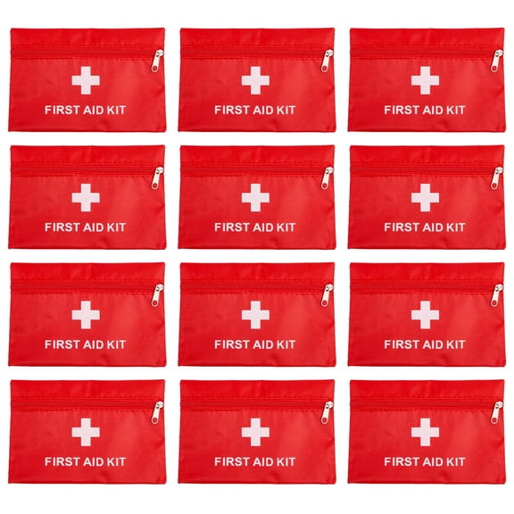 RUIFUU 12Pcs Empty Mini First Aid Bag Bulk Waterproof Zipper Pouch for Travel Emergency Hiking Camping Car Outdoor Survival Red 4.3x6.3"
