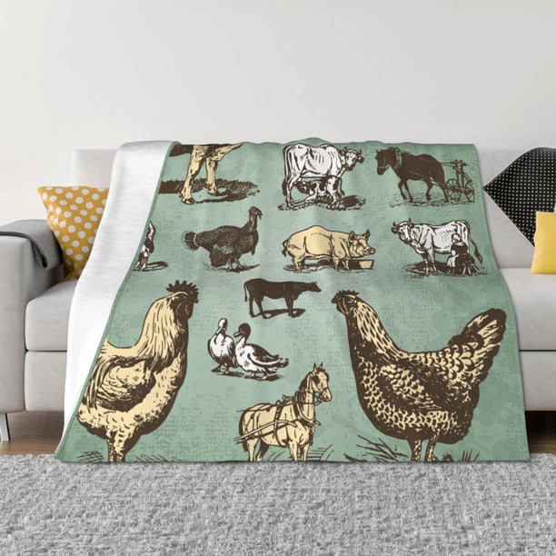 Fotbe Vintage Farm Animals Manta de Franela con Estampado, Manta Ultrasuave para Cama, Sofá, Auto, Hipoalergénica y Antibolitas-60"x50"