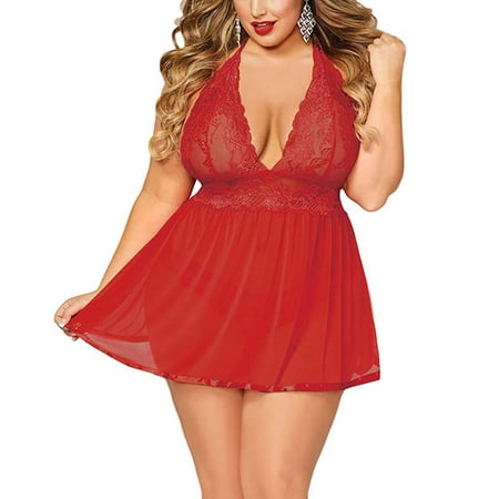 

Ruziyoog Women Lingerie Lace Babydoll V-Neck Plus Size Sleepwear Nightwear Women Lingerie Plus Size Open Back Lingerie Lace Babydoll Sleepwear Red XL