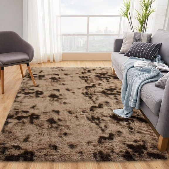 Fluffy Area Rug, Modern Abstract Fluffy Area Rug Indoor Soft Area Rug Faux Area Rug for Bedroom Living Room, Coffee, 6' x 9'