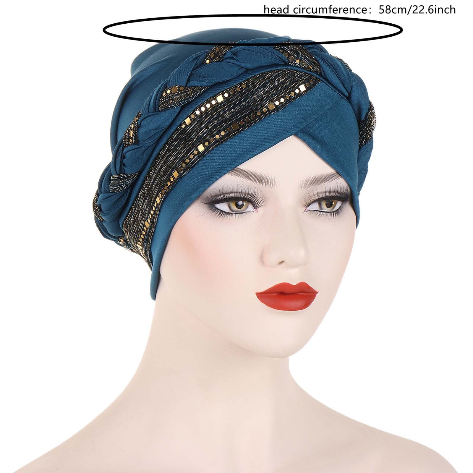 Turban élastique Femme - Style Bohème Ethnique, Motif Floral, Couvre-chef Plissé, Taille Unique