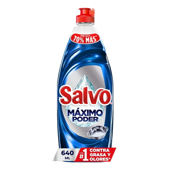 Jabón Líquido para Trastes Salvo Máximo Poder Power Clean, Rinde hasta 70% Más** 640 ml