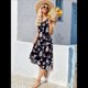 thumbnail image 5 of Vestido de Verano para Mujer, Sin Mangas, Floral, con Cuello Redondo, Cintura Alta, Corte A, Midi y Bolsillos y Negro XXL, 5 of 10