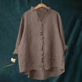 thumbnail image 2 of Yubnlvae Women's Ruffled V-Neck Blouse 3/4 Sleeve Cotton Linen Top - Casual Ruffle Trim V-Neck Shirt - Summer Beach & Office Wear (S-XXXL) (Coffee | M), 2 of 5