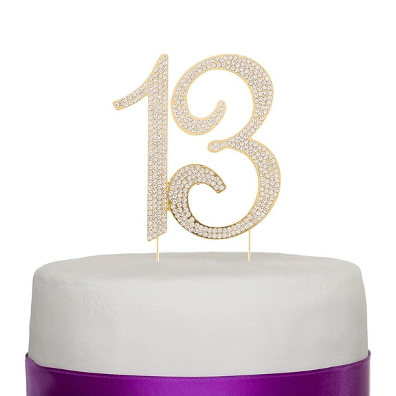 Ella Celebration 13 Cake Topper for 13th Birthday Party, Rhinestone Metal Number (Gold)