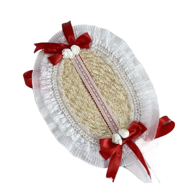 relayinert Ruffle Flat Top Hat For Tea Party Pastoral Straw Hat Parent-Children Bonnet New French Rural Style type+5