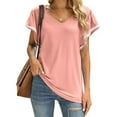 thumbnail image 2 of XCHQRTI Women V Neck Blouse Shirt Summer Short Sleeves Ruffles Tops, 2 of 3