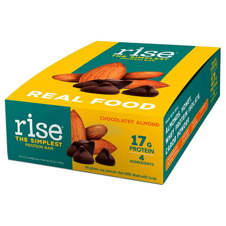 Rise Bar Non-GMO Gluten Free Soy Free Real Whole Food Whey Protein Bar (17g) No Added Sugar Chocolatey Almond High Protein Bar with Fiber Potassium ...