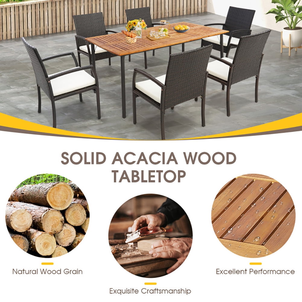 Aimee Lii Patio Acacia Wood Dining Table with Umbrella Hole and Metal Legs, Outdoor Patio Furniture
