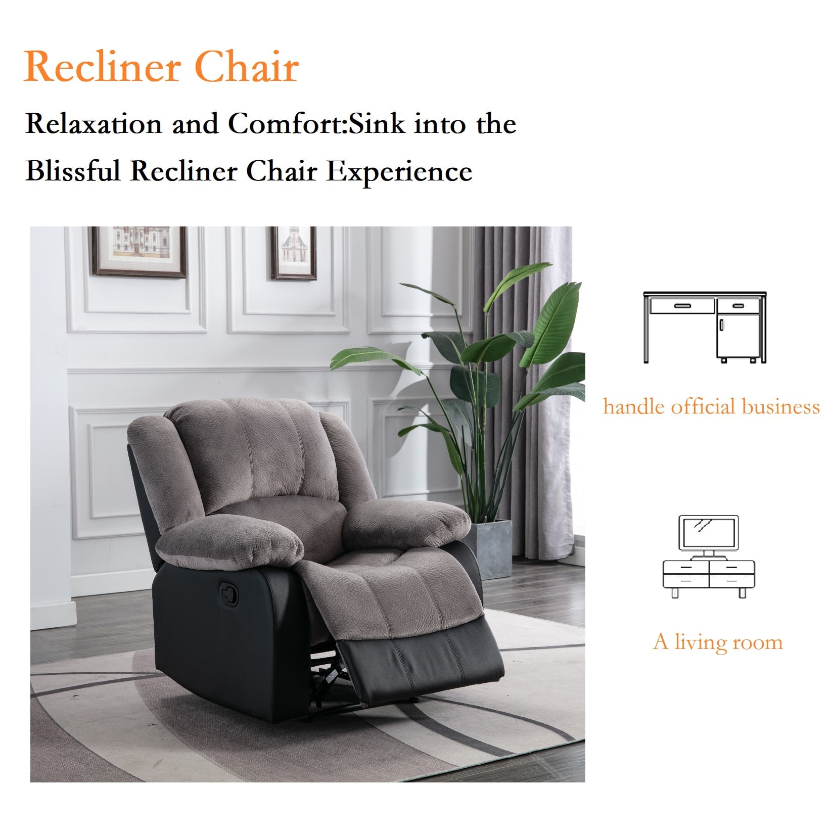 Nathaniel Home Manual Single Reclining Sofa, Champion PU Leather Upholstered Couch, Tufted Recliner, Plush Scoop Seating, for Living Room Home Theater, Gray
