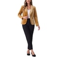 thumbnail image 3 of INSPIRE CHIC Women's Velvet Blazer Solid Color Shawl Collar One Button Wear-to-Work Suit Jacket S Dark Yellow, 3 of 7
