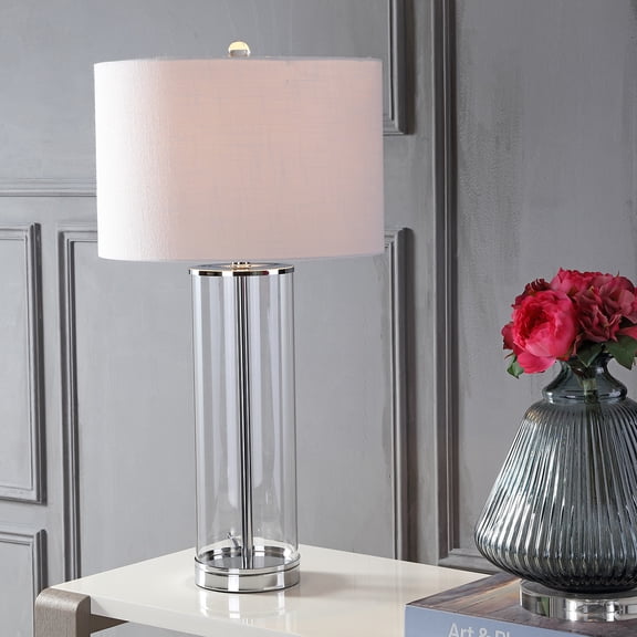 JONATHAN Y Collins 29" Glass LED Table Lamp, Clear/Chrome, JYL2004A