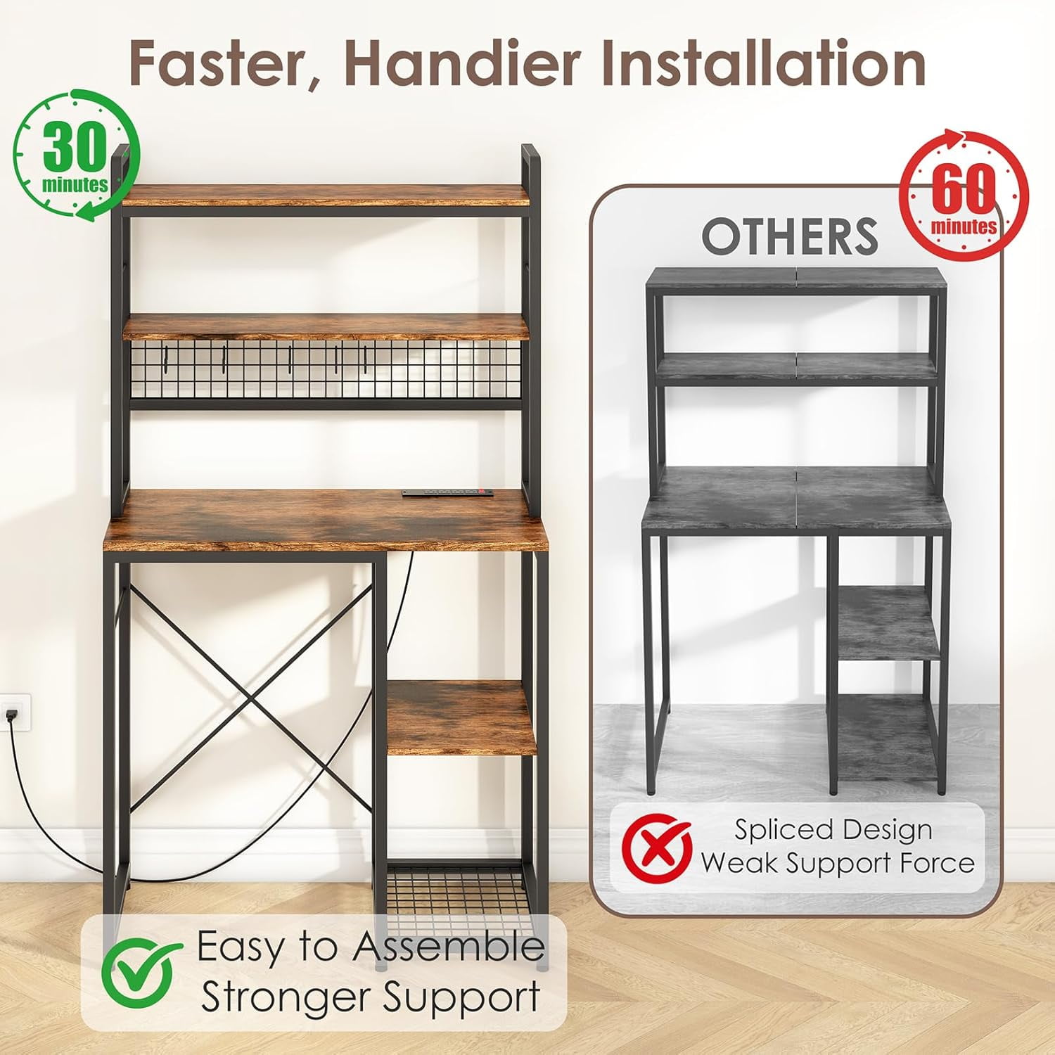 Multi-Functional Mini Fridge Stand with Wheels, Wooden Mini Fridge & Microwave Storage Shelves, Large Bakers Rack and Storage for Kitchen Appliances, Perfect for Dorm Kitchen Coffee Bar