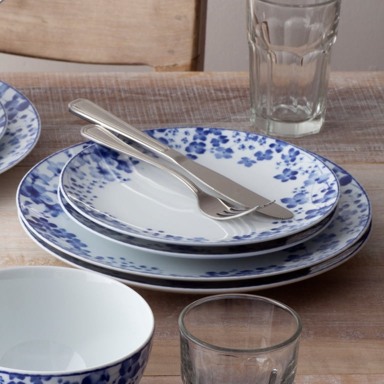 Noritake Bloomington Road Blue 4-Piece Dinnerware Place Setting - Includes Plate, Salad Plate, Bowl & Mug