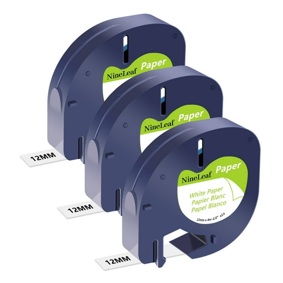NineLeaf 3PK Compatible for DYMO LetraTag Refills 91330 12mm 1/2'' Black on White Paper Label Maker Tape