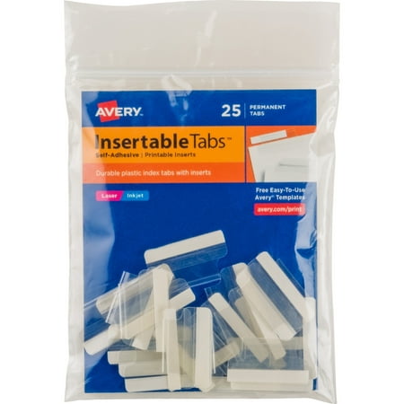 - Avery Insertable Index Tabs with Printable Inserts, One, Clear Tab, 25/Pack