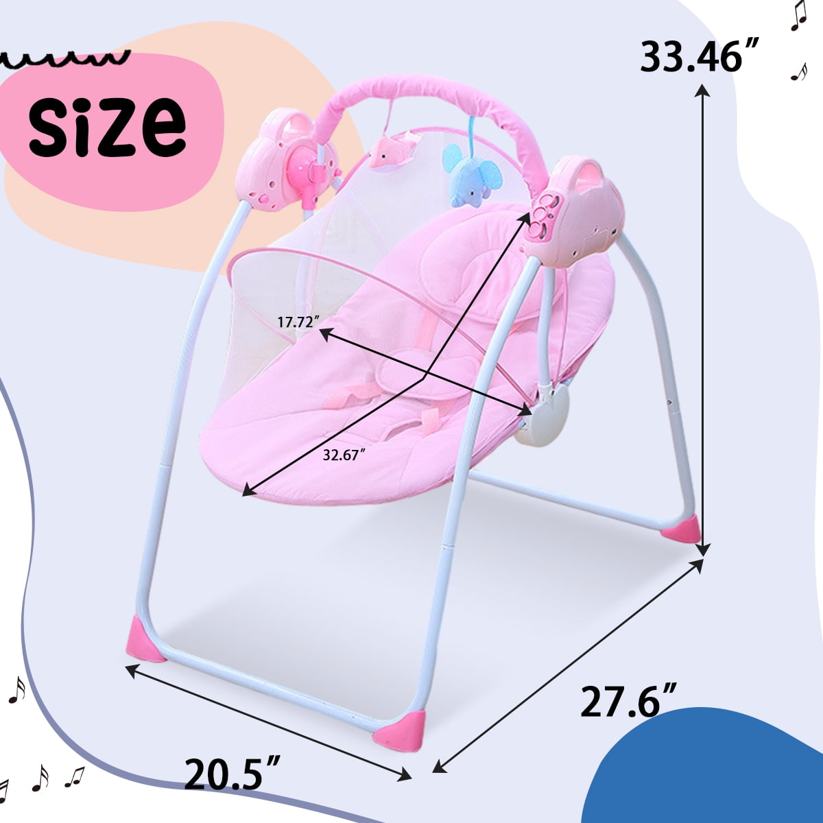 HAOUUCYIN Electric Baby Swing, Portable Infant Bouncer Cradle with bluetooth Music and Remote Control, Pink