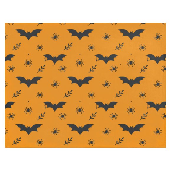 Kids Blanket 60 x 50 Inch Double-Sided Fleece Nap Mat for Travel,Orange Halloween Bats Printed Machine Washable