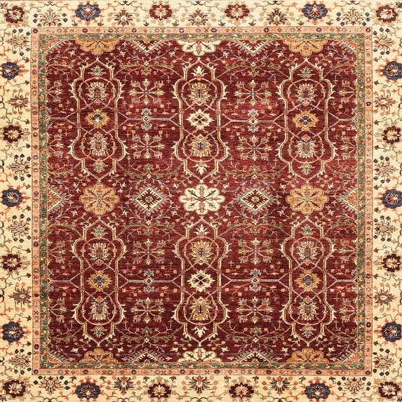 Ahgly Company Machine Washable Indoor Square Abstract Red Area Rugs, 4' Square