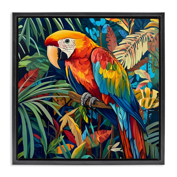 Stupell Industries Eclectic Jungle Parrot Amid Leaves Black Floating Frame Canvas Art, 18 x 18, by LSR Design Studio