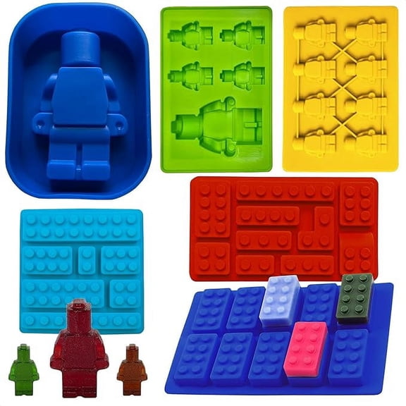 Building Brick Candy Robot Mold Chocolate Mold Set Silicone Building Block Mold Ice Cube Trays for Making Melted Chocolate Fondant Jelly Dome Mousse（6 Pcs)