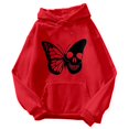 thumbnail image 4 of RUTAYY Women's Hoodies Butterfly Print Casual Loose Fit Long Sleeve with Drawstring Pockets Pullover Streetwear Autumn Outerwear Hooded Sweatshirt Red, 4 of 4
