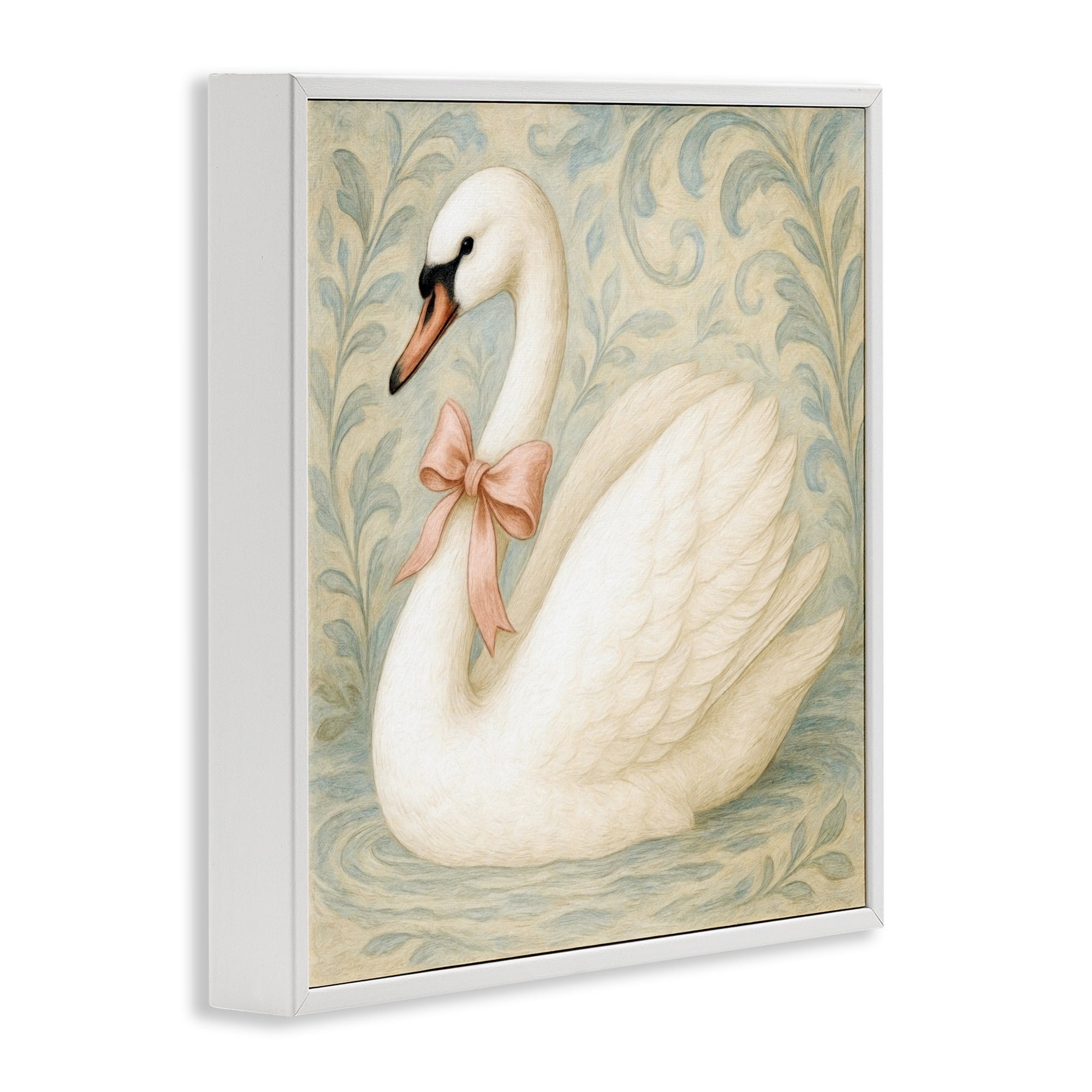 Stupell Industries Vintage Leaves Swan White Framed Giclee Art, design by Grotto Studios