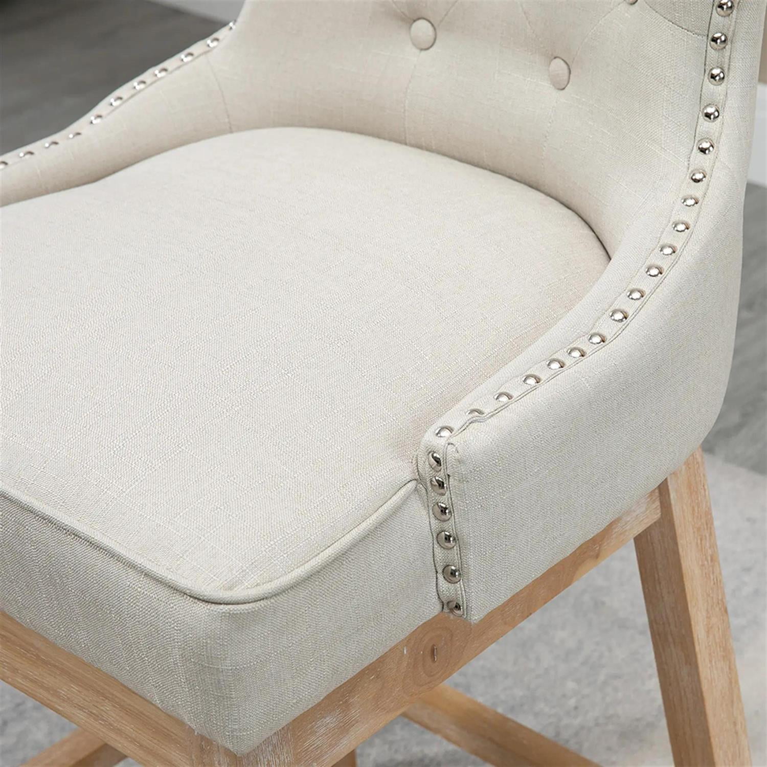 Demi Bonn Modern Memory Swivel Bar Stool Set of 4, Cushioned Bar 30" Seat Height Stool with Tufted Back, Nailhead-Trim and Solid Wood Legs, White