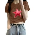 thumbnail image 2 of Blczomt Plus Size Tops for Women Short Sleeve Crop Lightweight Basic Tees Brown Crew Neck Trendy Star Print Shirts for Women, 2 of 6