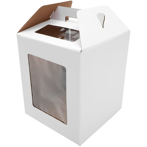 KALLORY White Paper Cake Box with Clear Window, Portable Tall Cake Container for Storage, Transport, and Bakery Packaging