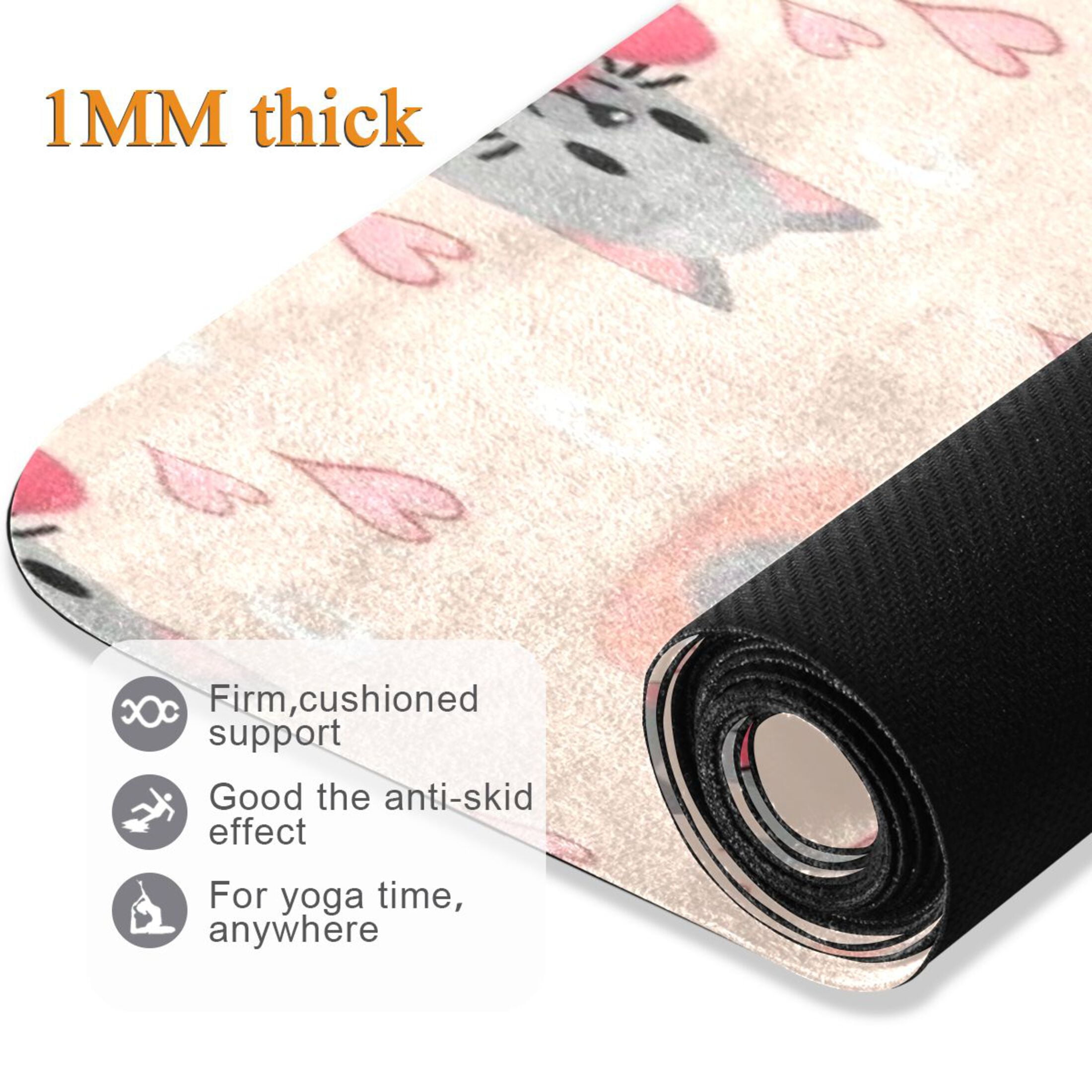 BZSMCE Yoga Mat Women Fitness Mat Cute Cat Heart Pattern