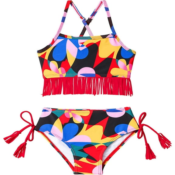 Girls Bathing Suit Kids Swimsuits, Fringed Sling Girls Swimsuit  Triangle Swim Bottoms Summer Girls Swimwear3-4T