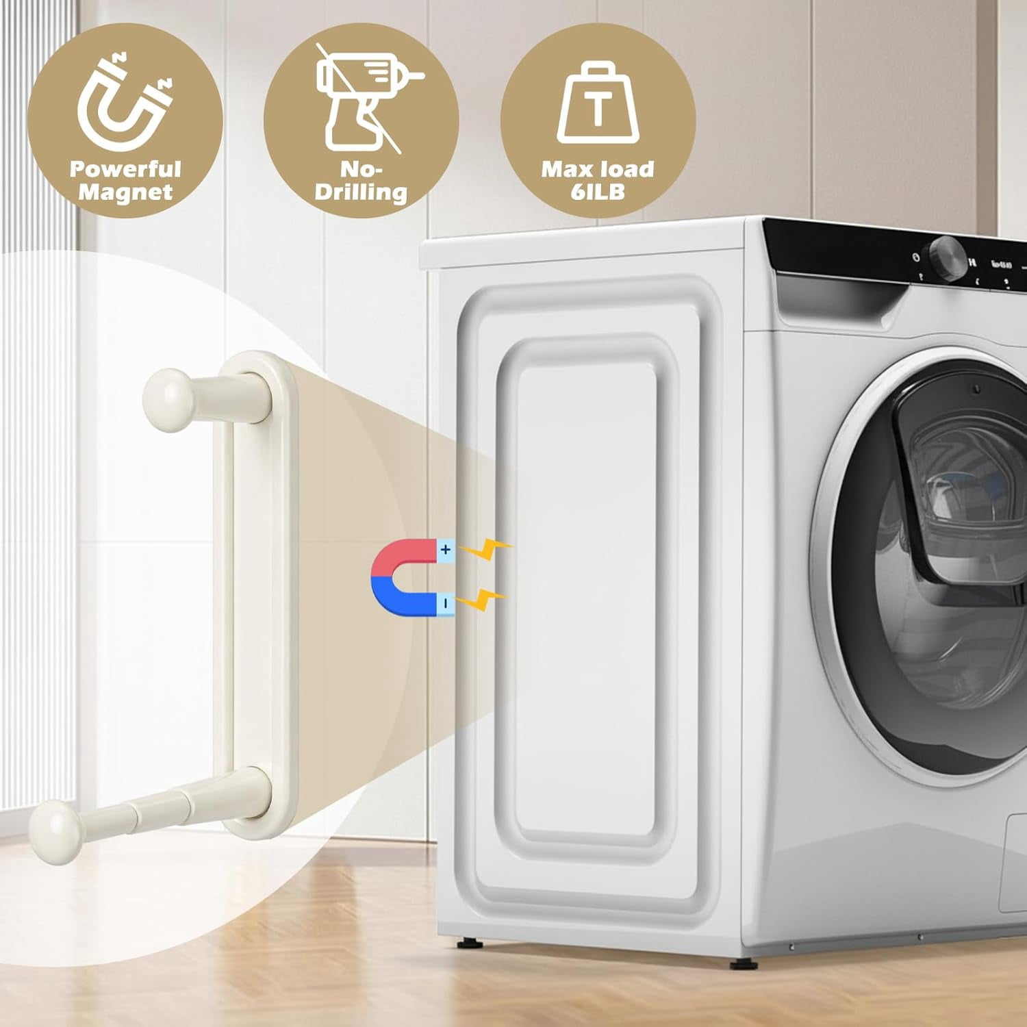 2 Pcs Magnetic Hanger Holder for Laundry Room Washing Machine Extendable Double-layer Magnetic Clothes Hangers Organizer Stacker Storage Non-punching Closet Laundry Room Organization