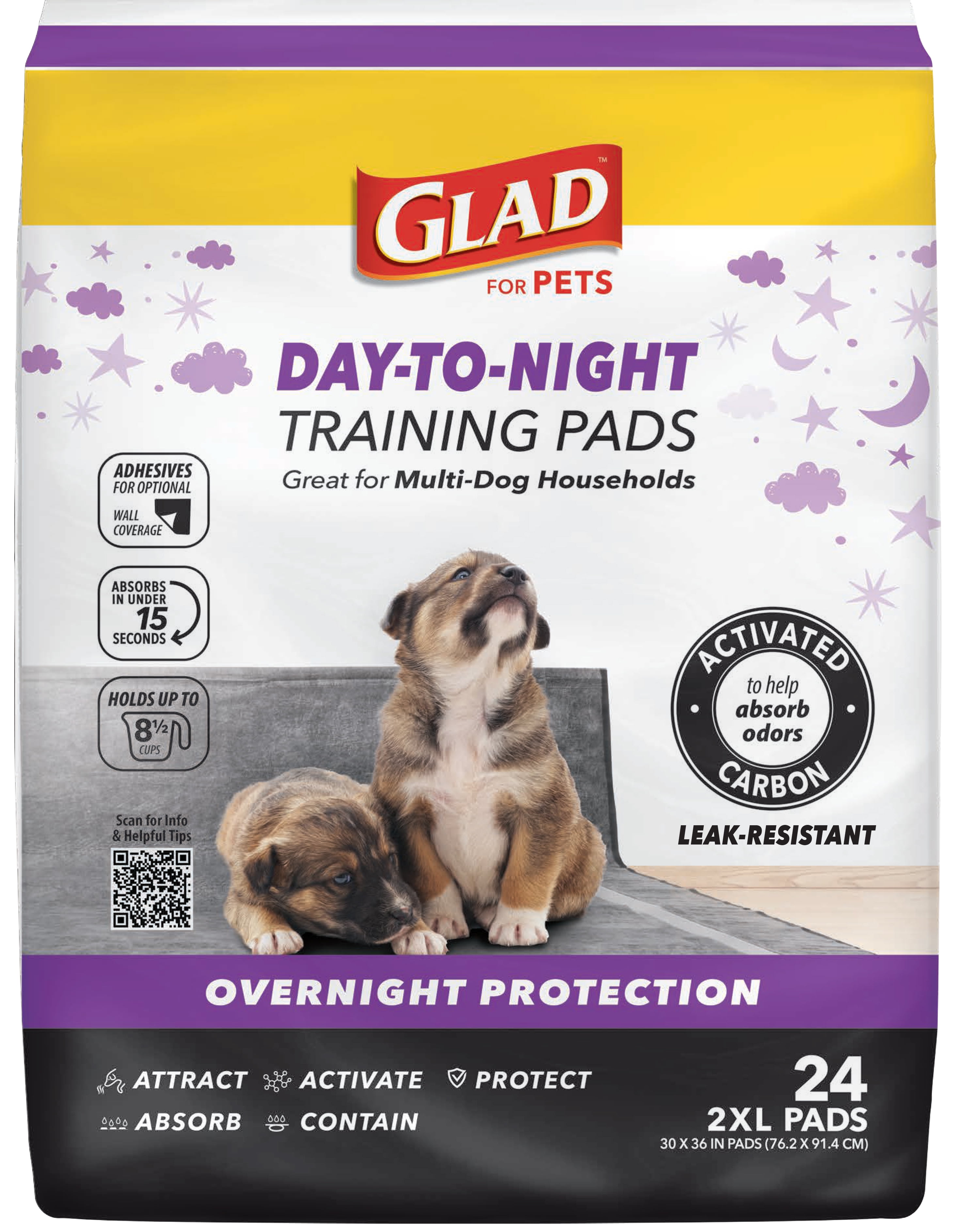 (4 pack) Glad Giant Size Activated Charcoal Leak-Resistant Training Pads for Dogs, 30x36, 24 Count