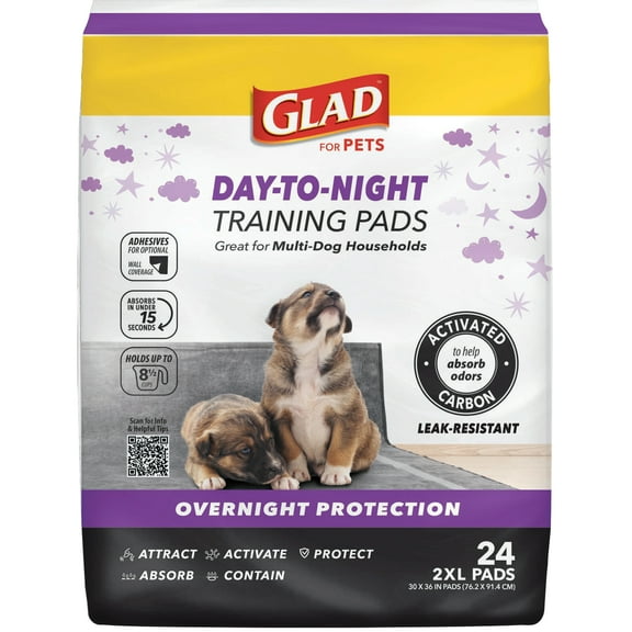 Glad Giant Size Activated Charcoal Leak-Resistant Training Pads for Dogs, 30x36, 24 Count