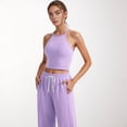 thumbnail image 3 of Women's High Neck Cropped Tank Top with Racer Style Straps and Seamless Fit for Active and Casual Wear - Medium, Purple, 3 of 7